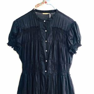 MAX STUDIO Black Dress Smocked, Fitted Bodice